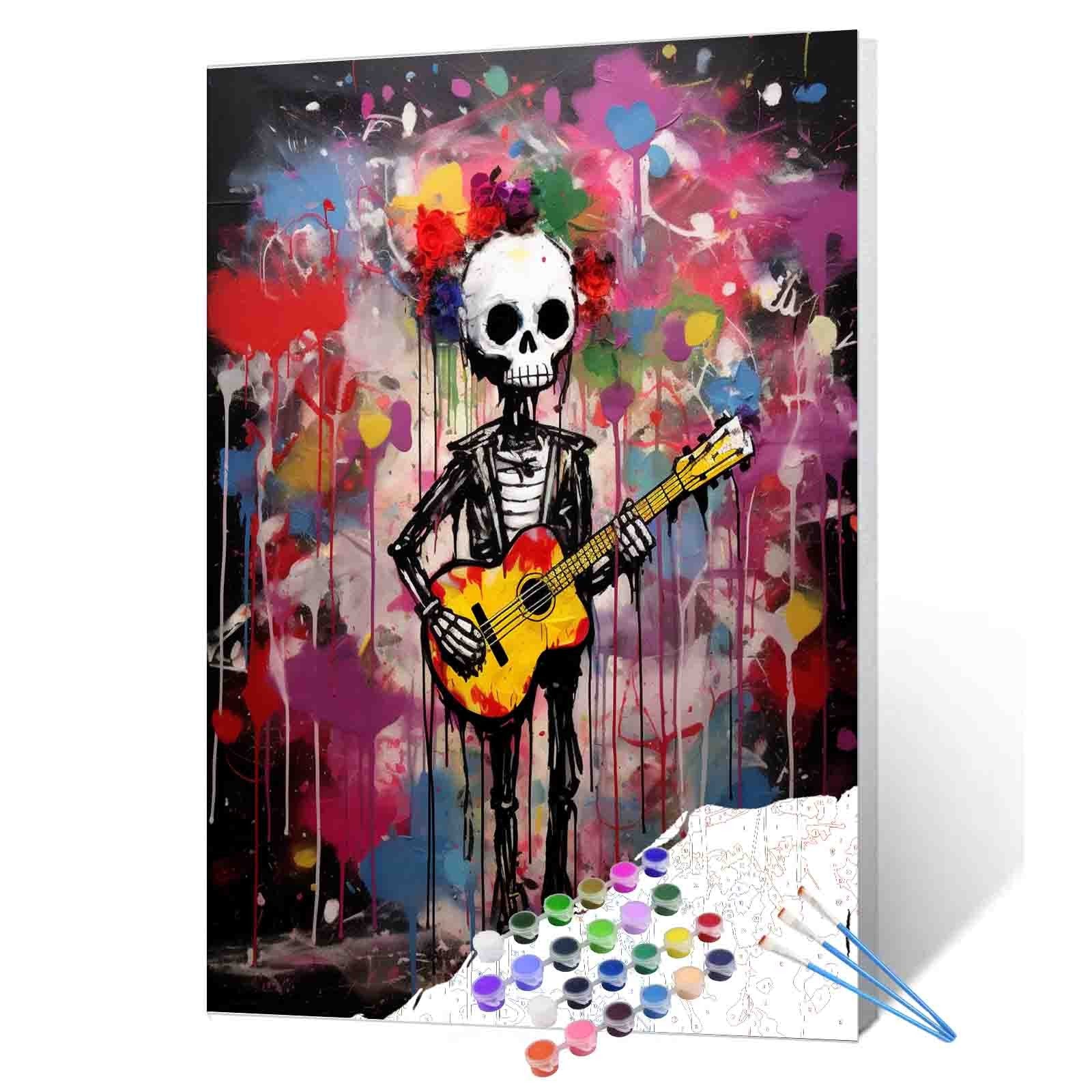 Floral Skull Guitarist paint by numbers