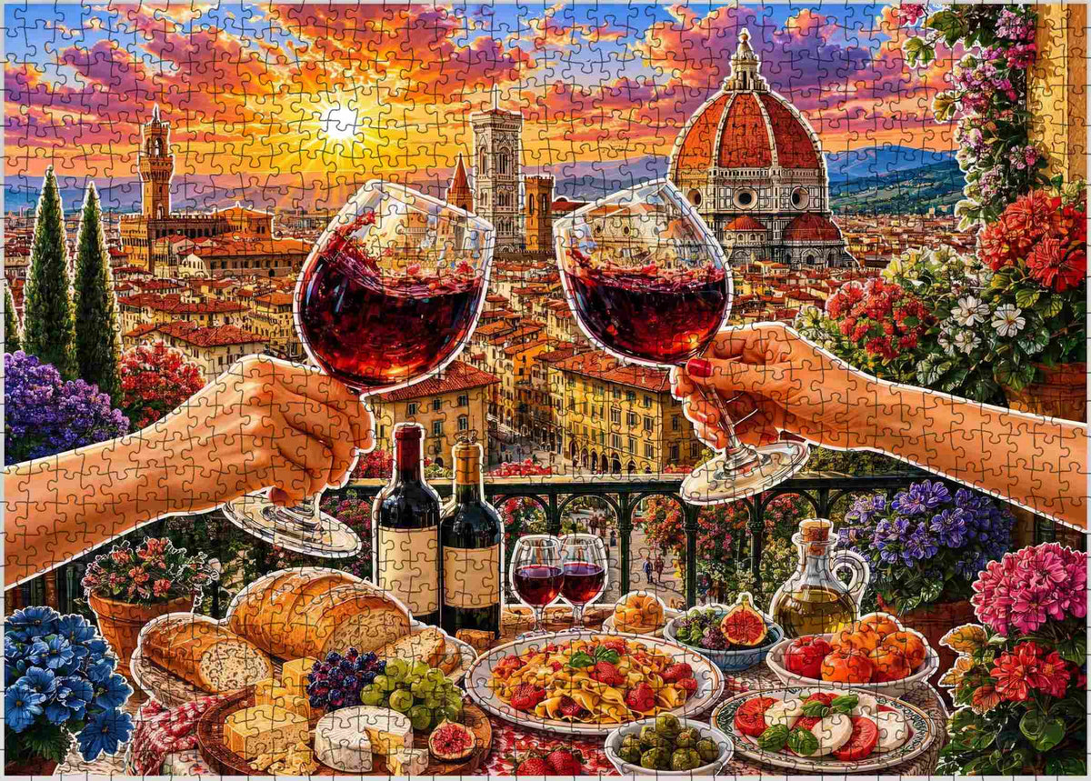 Florence Sunset Wine Toast Jigsaw Puzzle