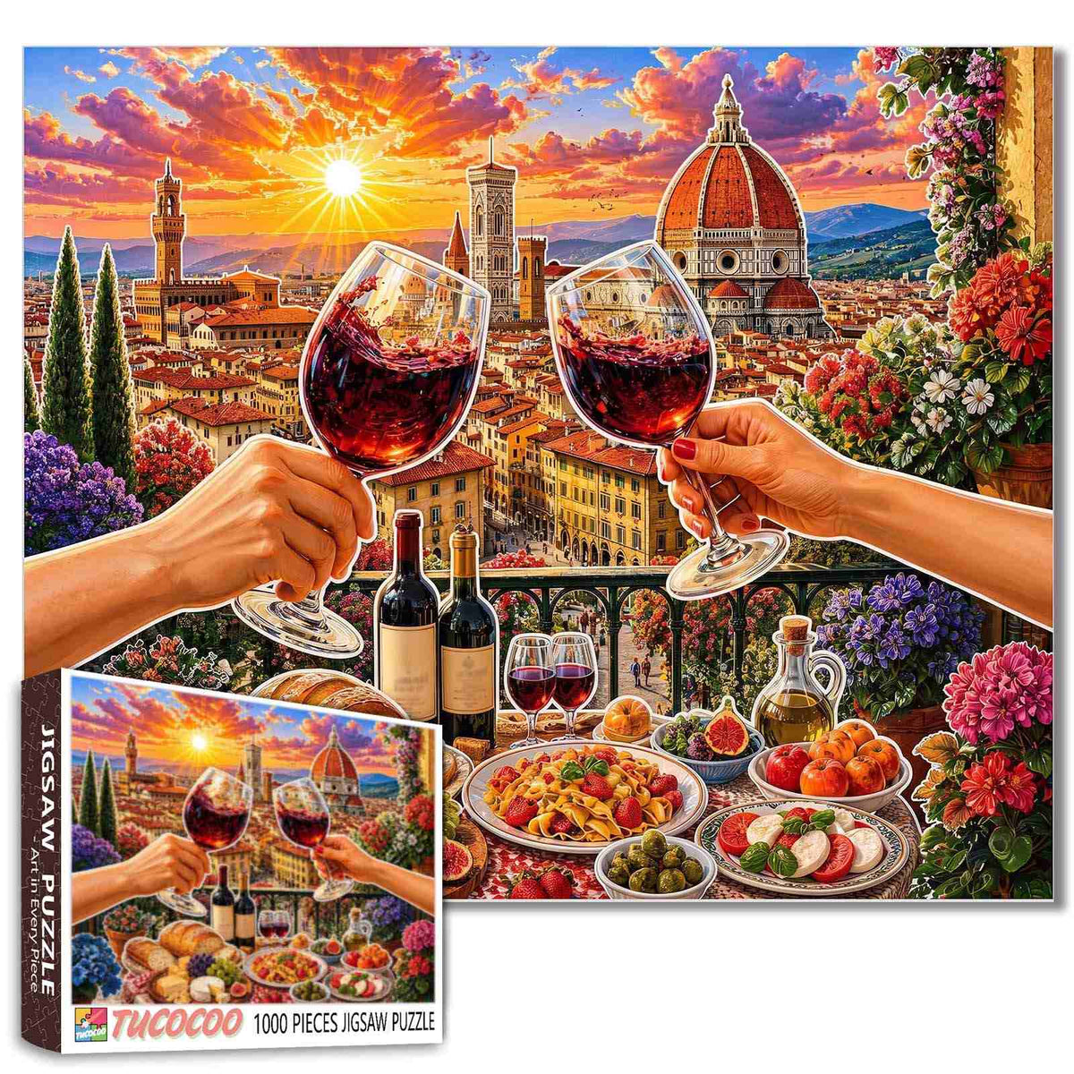 Florence Sunset Wine Toast Jigsaw Puzzle