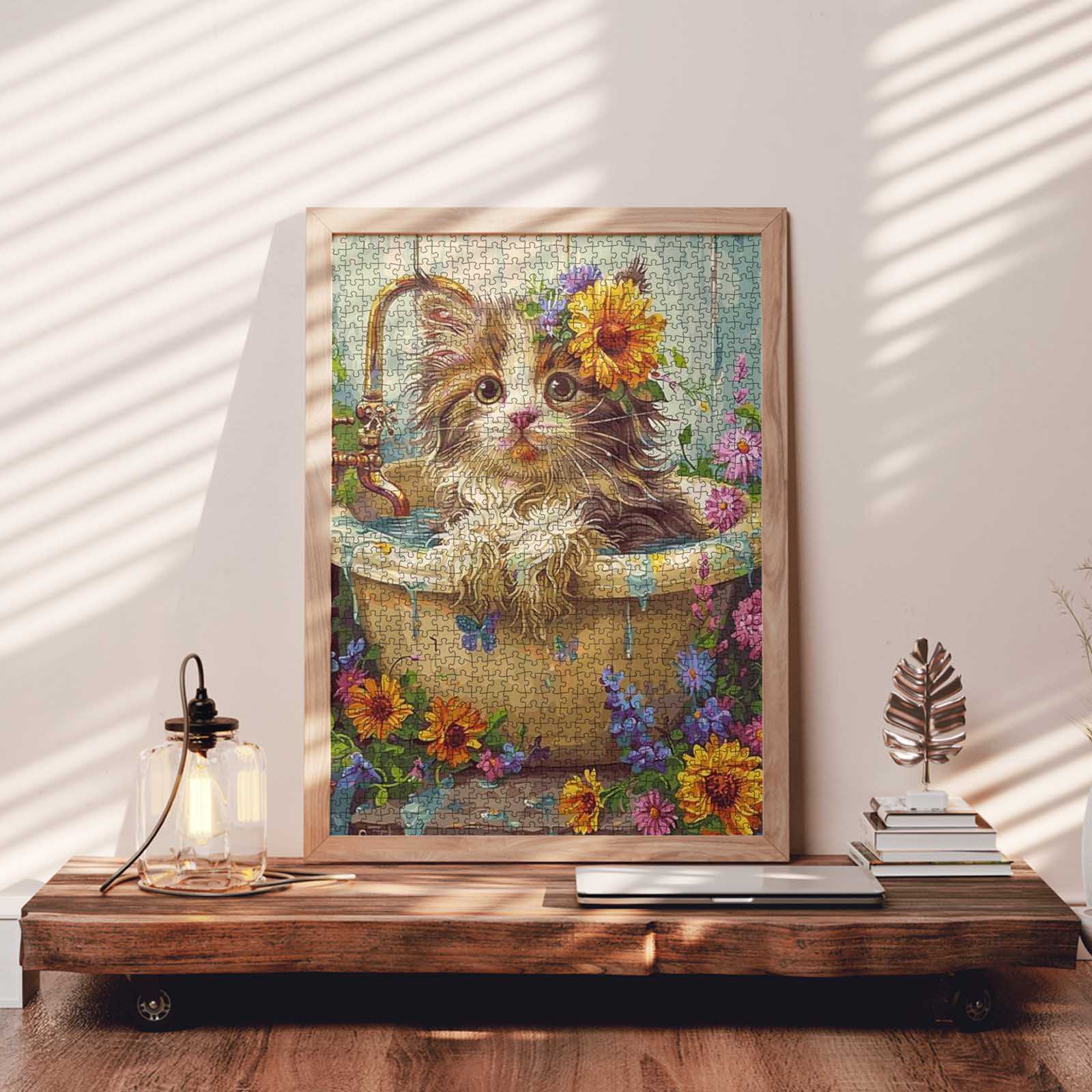 1000 Piece Flower Plant Puzzle - Colorful Floral Art Jigsaw With Cats, For Adults
