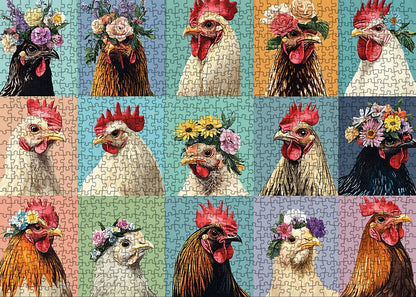 Flower Crown Chickens Jigsaw Puzzle