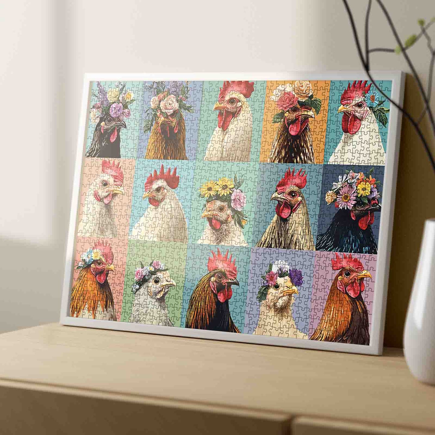 Flower Crown Chickens Jigsaw Puzzle