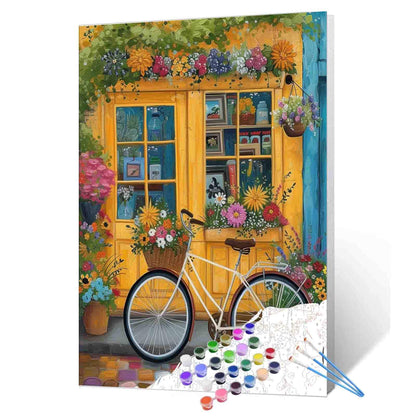 bicycle paint shops near me Yellow Shopfront and Flower Bike Paint by Numbers – Tucocoo