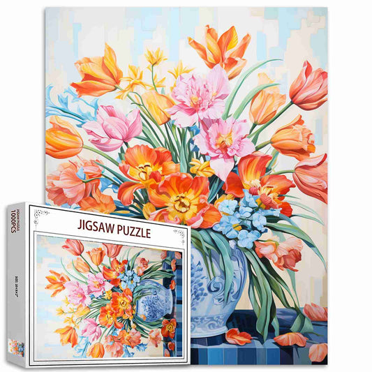 Colorful Tulips in a Vase Jigsaw Puzzles