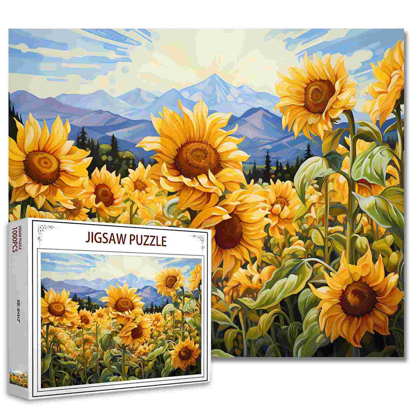 Sonnenblumen und Berge Puzzle