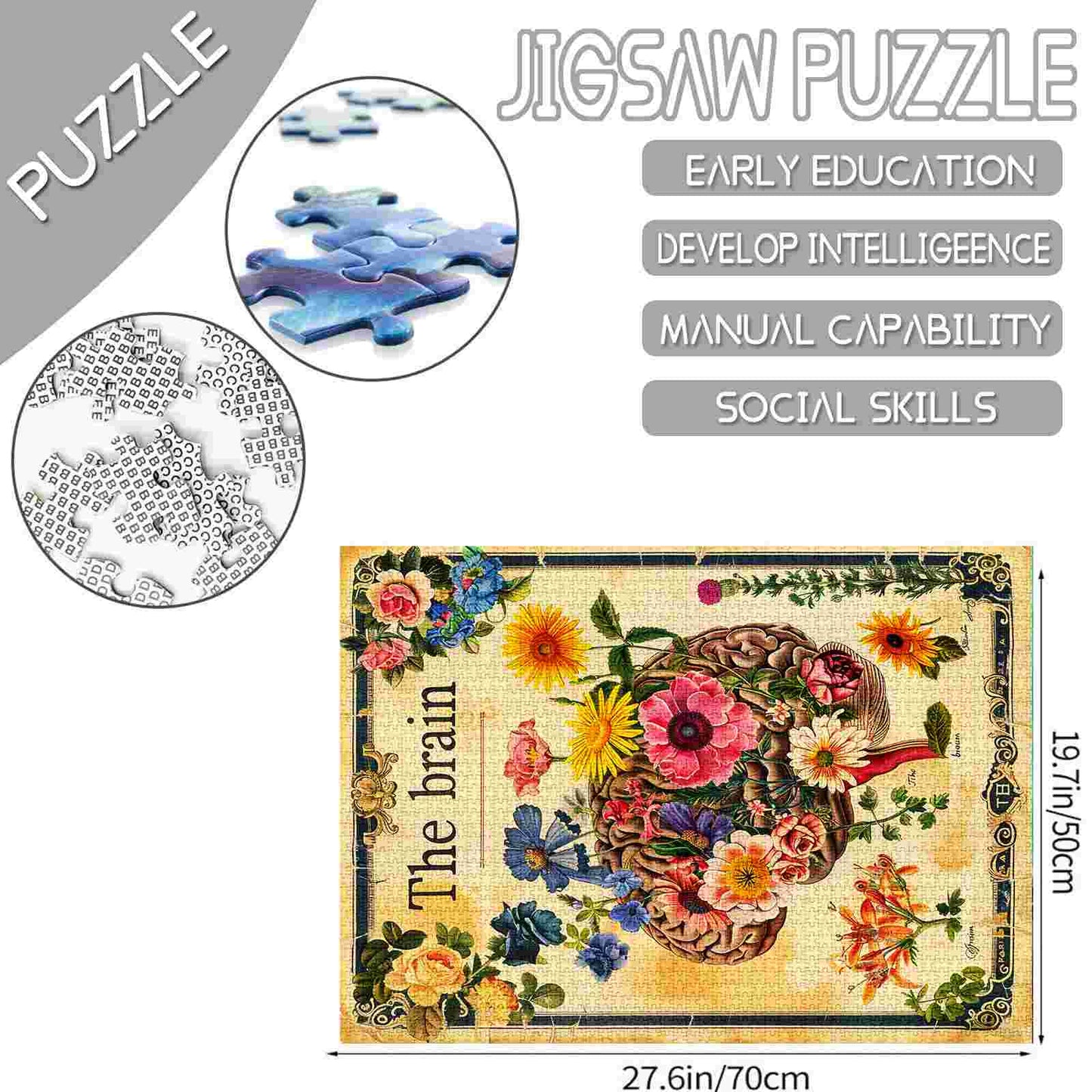 Floral Brain Vintage Jigsaw Puzzle