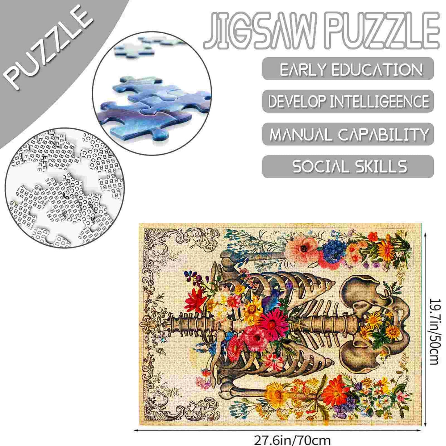 Vintage Floral Skeleton Jigsaw Puzzle