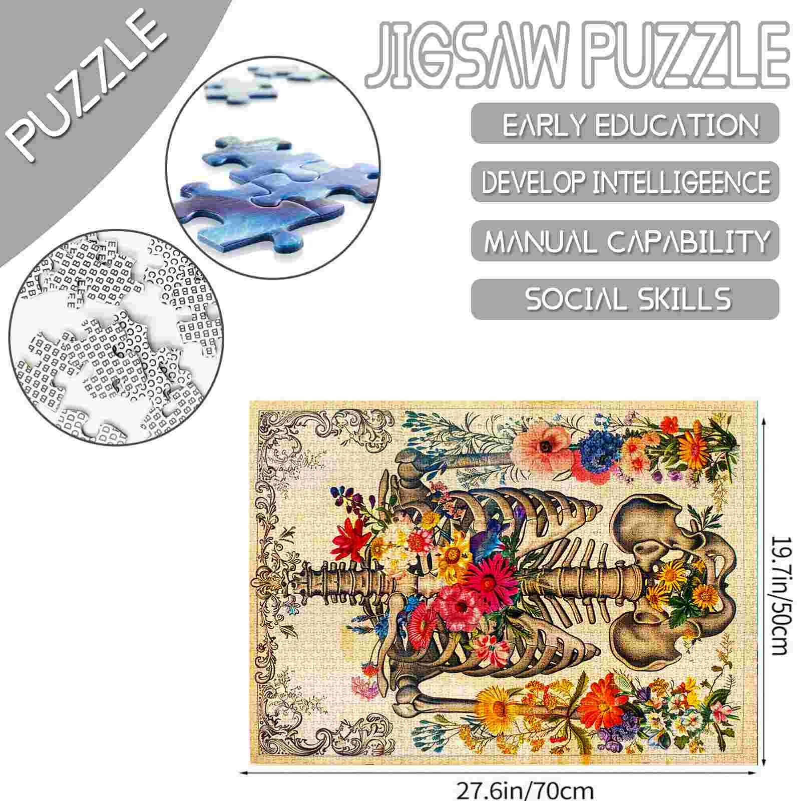 Vintage Floral Skeleton Jigsaw Puzzle