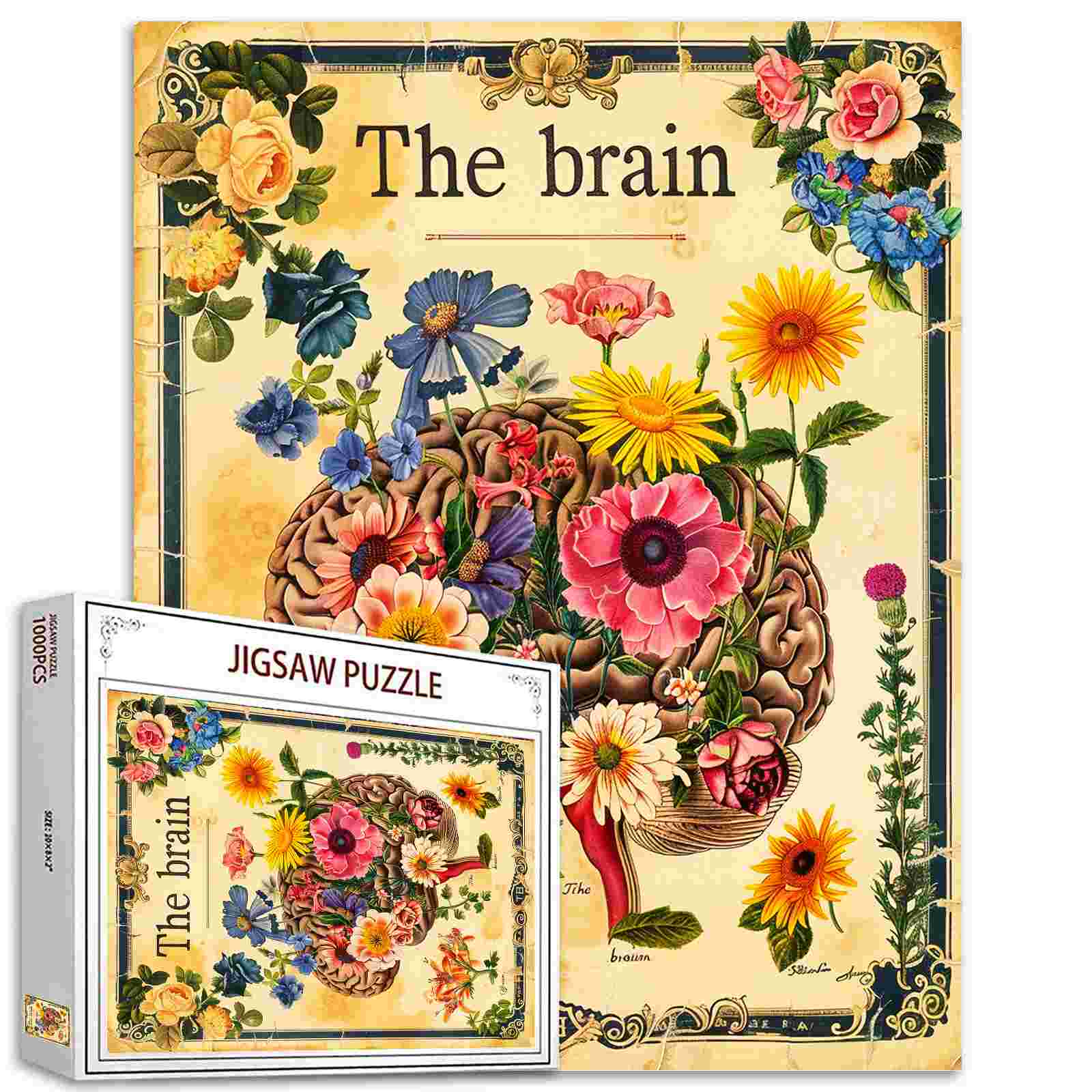 Floral Brain Vintage Jigsaw Puzzle