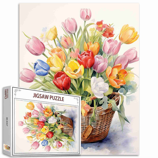 Colorful Tulips Basket Jigsaw Puzzles