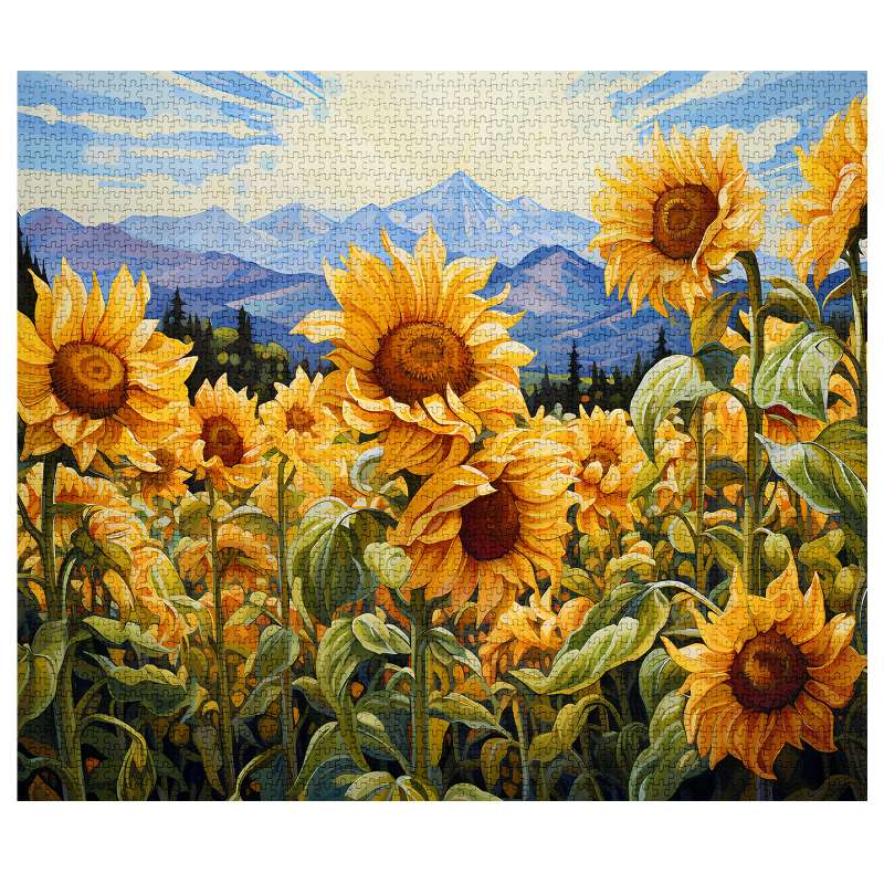 Sonnenblumen und Berge Puzzle