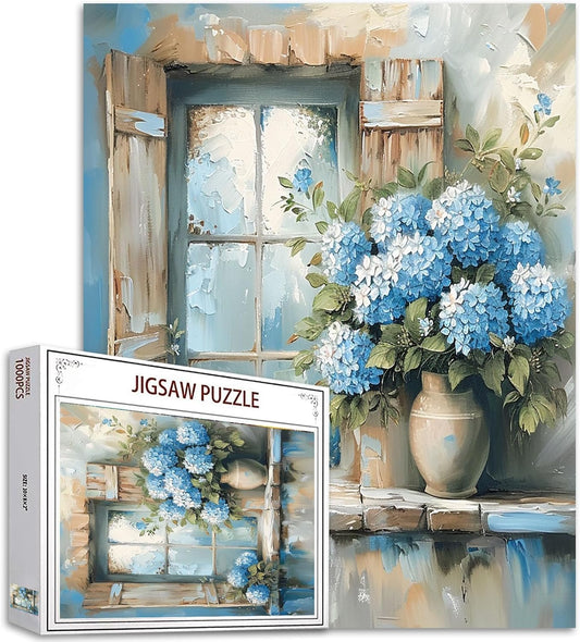 Hydrangea Rustic Window Jigsaw Puzzles