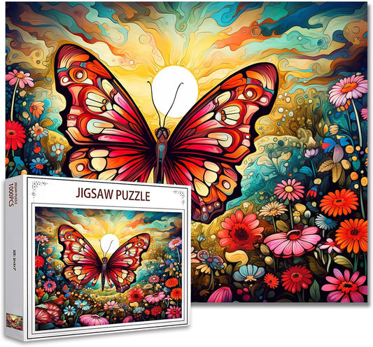 Butterfly Flowers Sun Retro Abstract Jigsaw Puzzles