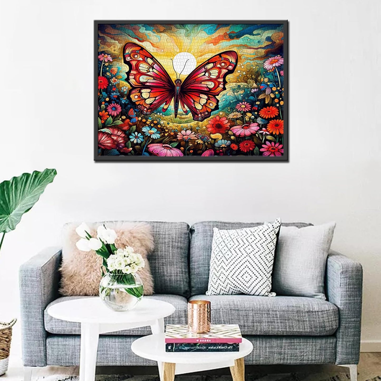 Butterfly Flowers Sun Retro Abstract Jigsaw Puzzles