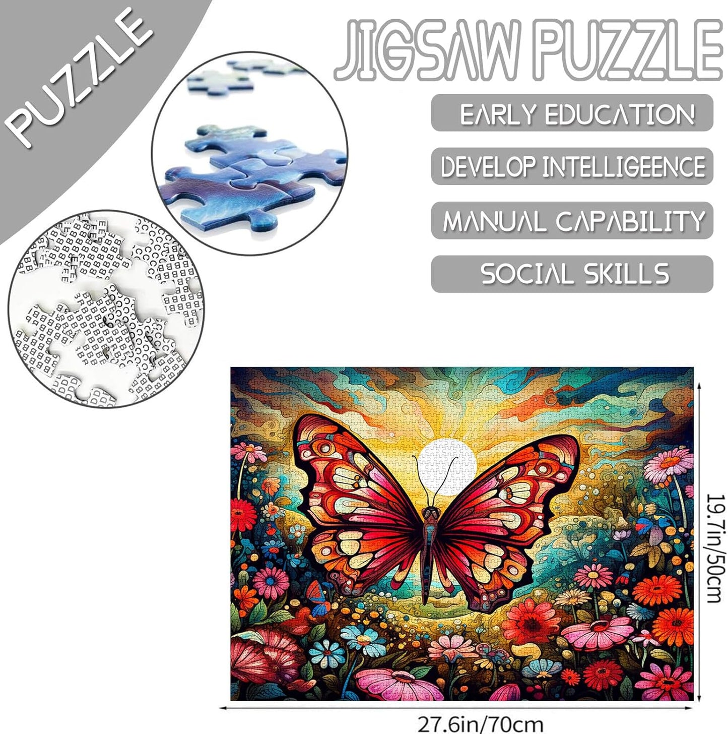 Butterfly Flowers Sun Retro Abstract Jigsaw Puzzles