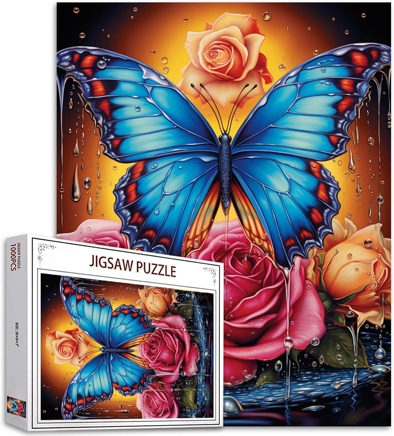 Bule Butterfly Colorful Rose Jigsaw Puzzles