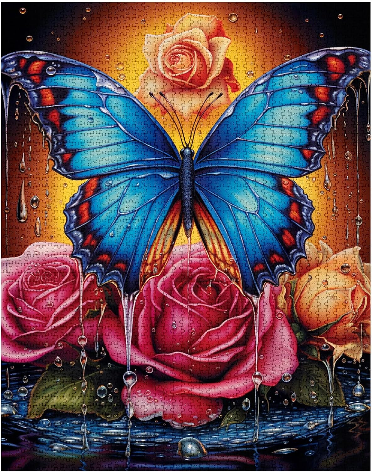 Bule Butterfly Colorful Rose Jigsaw Puzzles