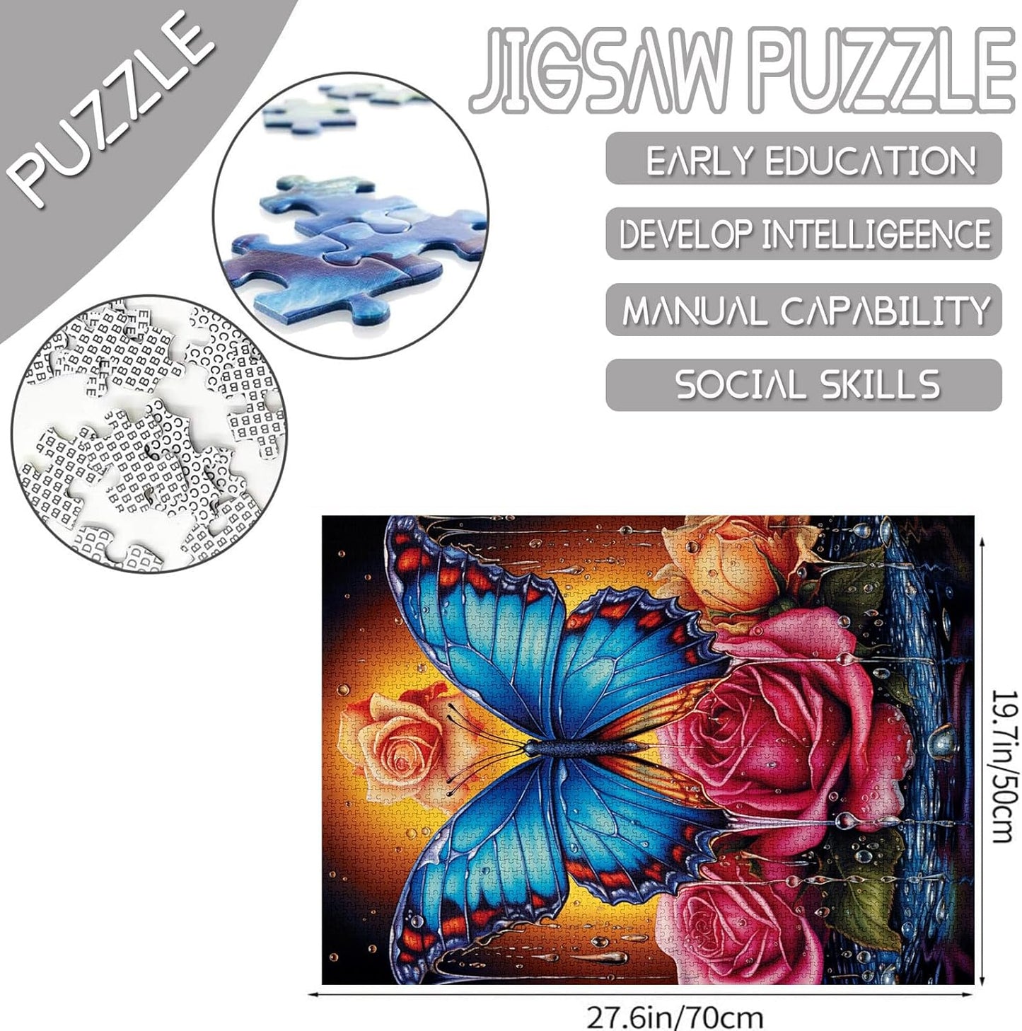 Bule Butterfly Colorful Rose Jigsaw Puzzles