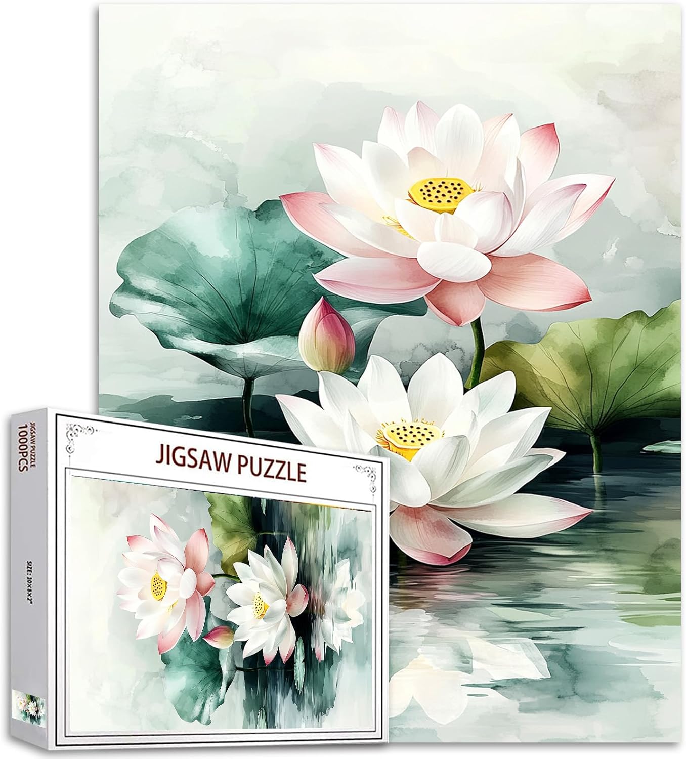 Puzzles de lotus à l'aquarelle