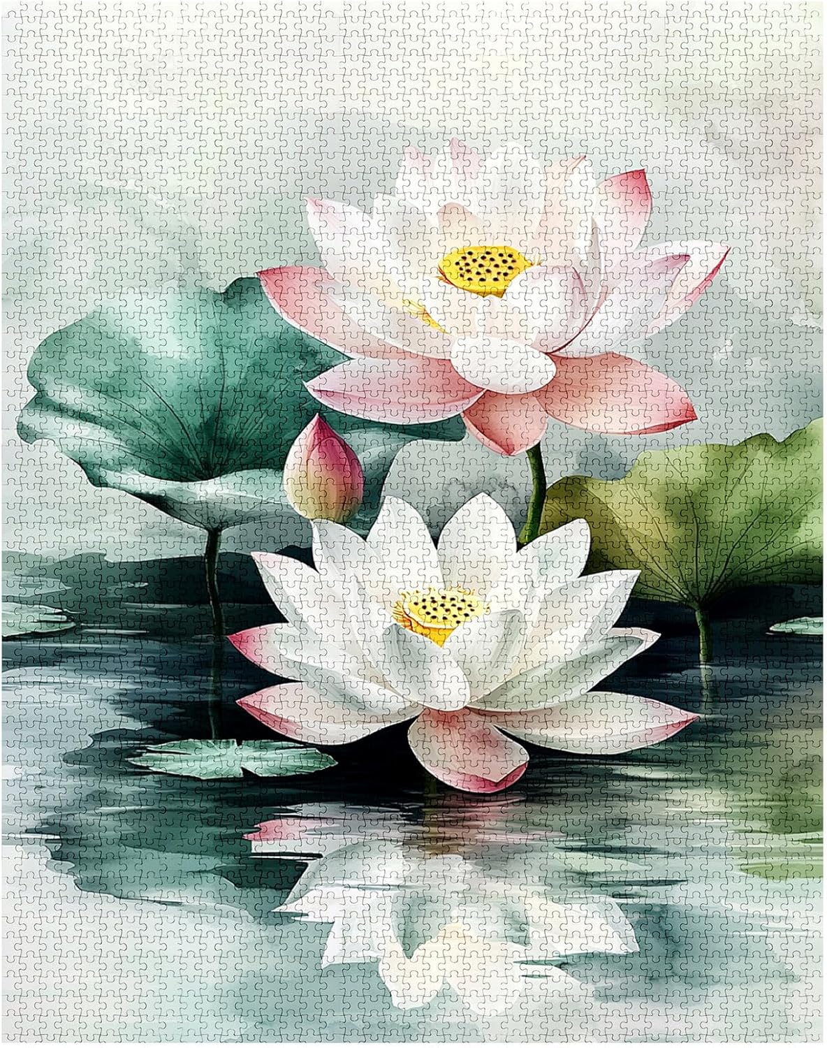 Puzzles de lotus à l'aquarelle