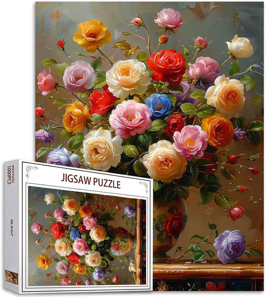 Colorful Roses in Vase Jigsaw Puzzles