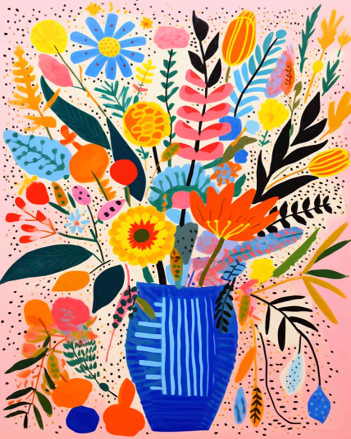 Vibrant Floral Bloom in Blue Vase Paint by Numbers