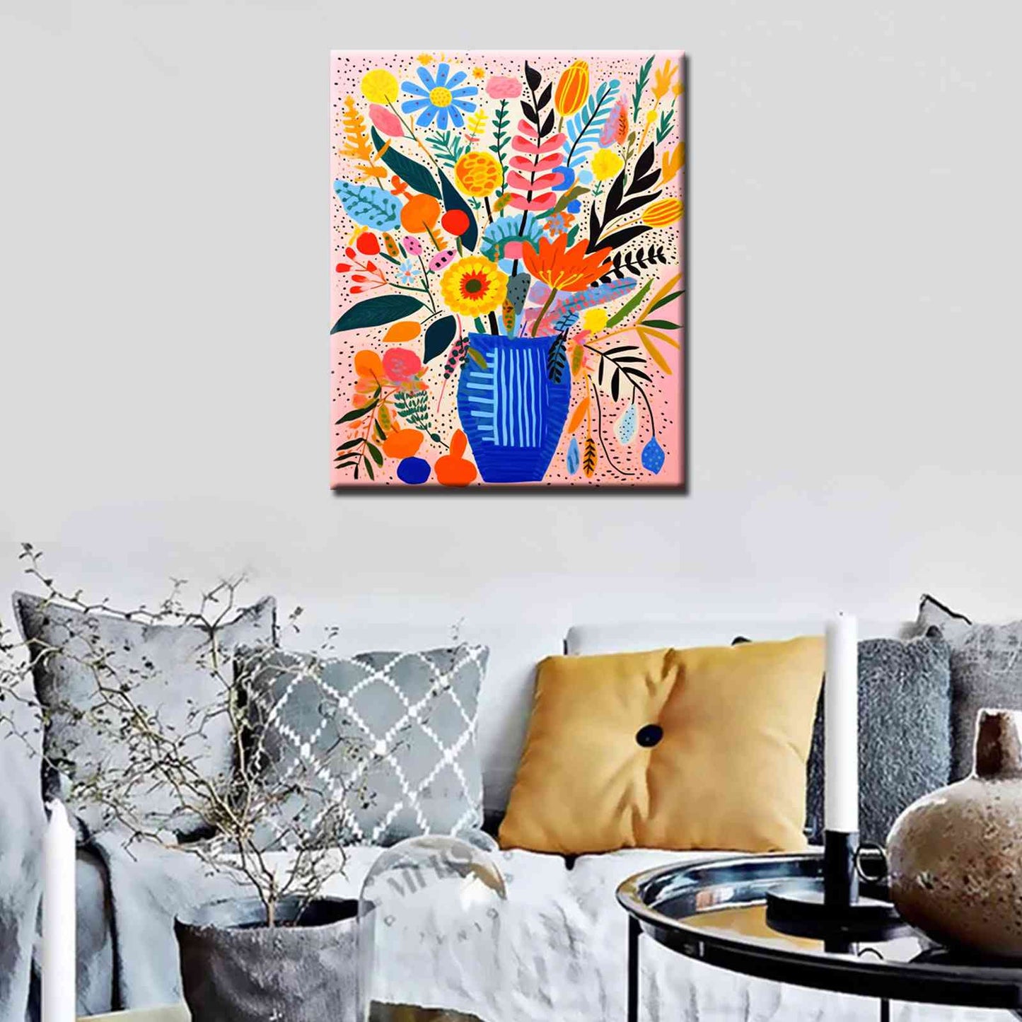 Vibrant Floral Bloom in Blue Vase Paint by Numbers