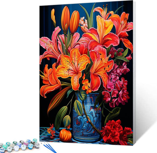 Tucocoo Lily Flowers DIY Paint by Numbers for Adults Colorful Blooming Flowers in Vase