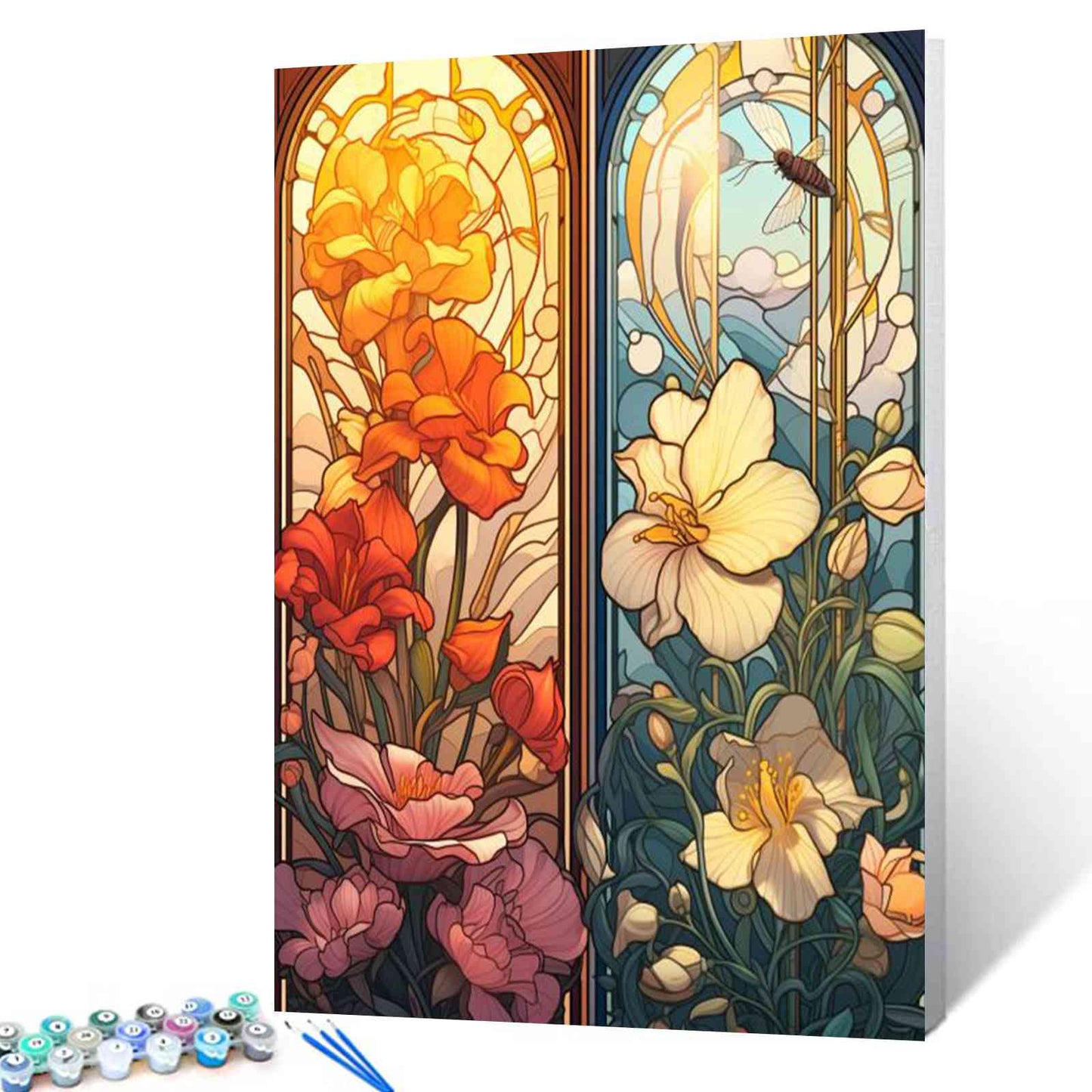 Stained Glass Inspired Floral Panels Paint by Numbers