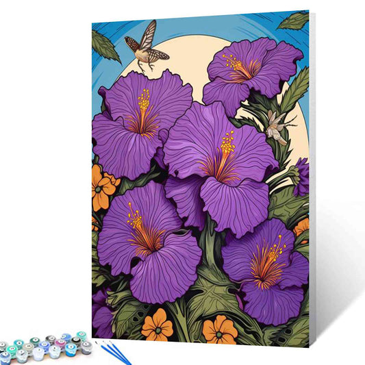 Purple Hibiscus Flowers Paint by Numbers