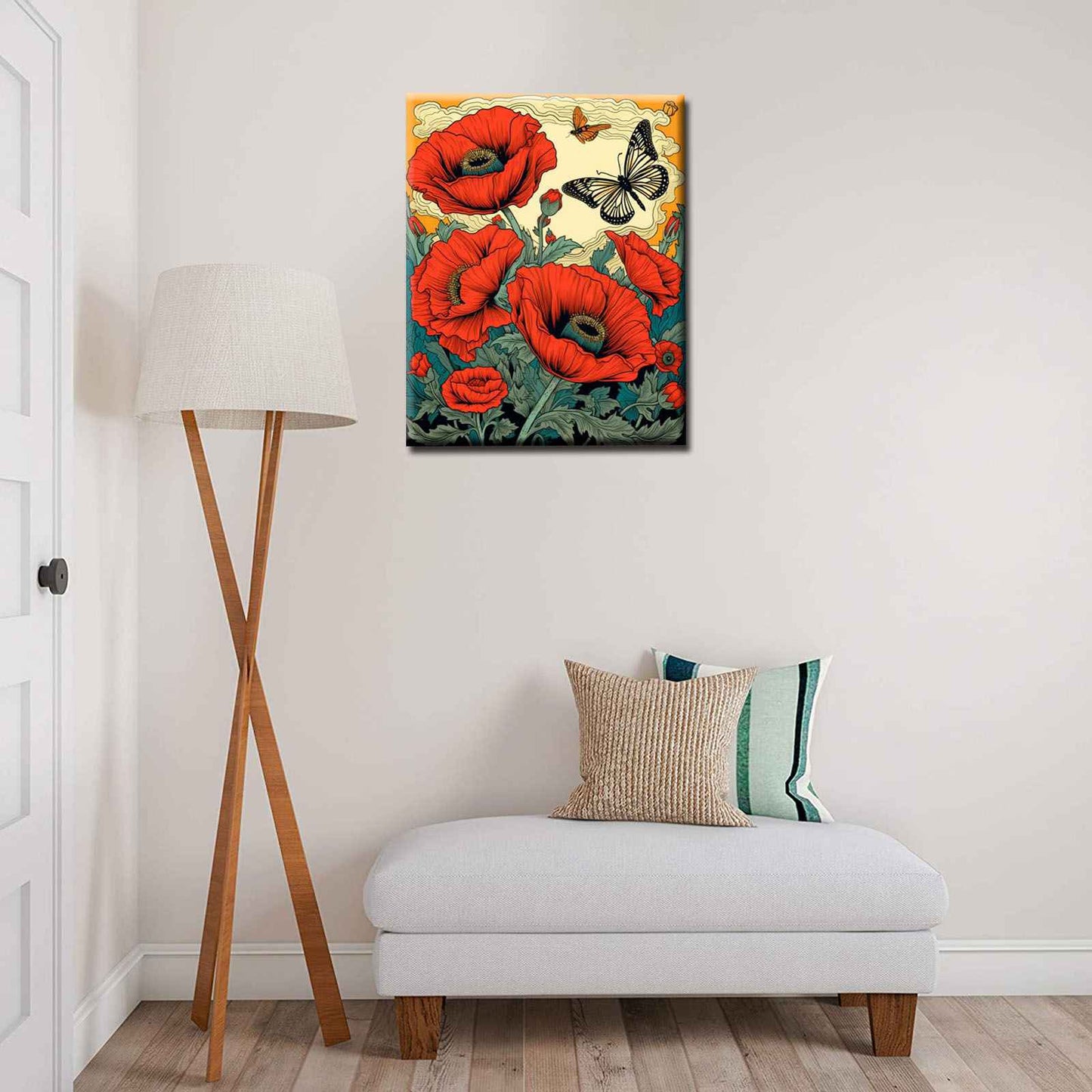 Bold Red Poppies and Butterflies Paint by Numbers