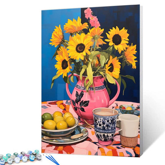 Vibrant Sunflowers Teacup Paint by Numbers