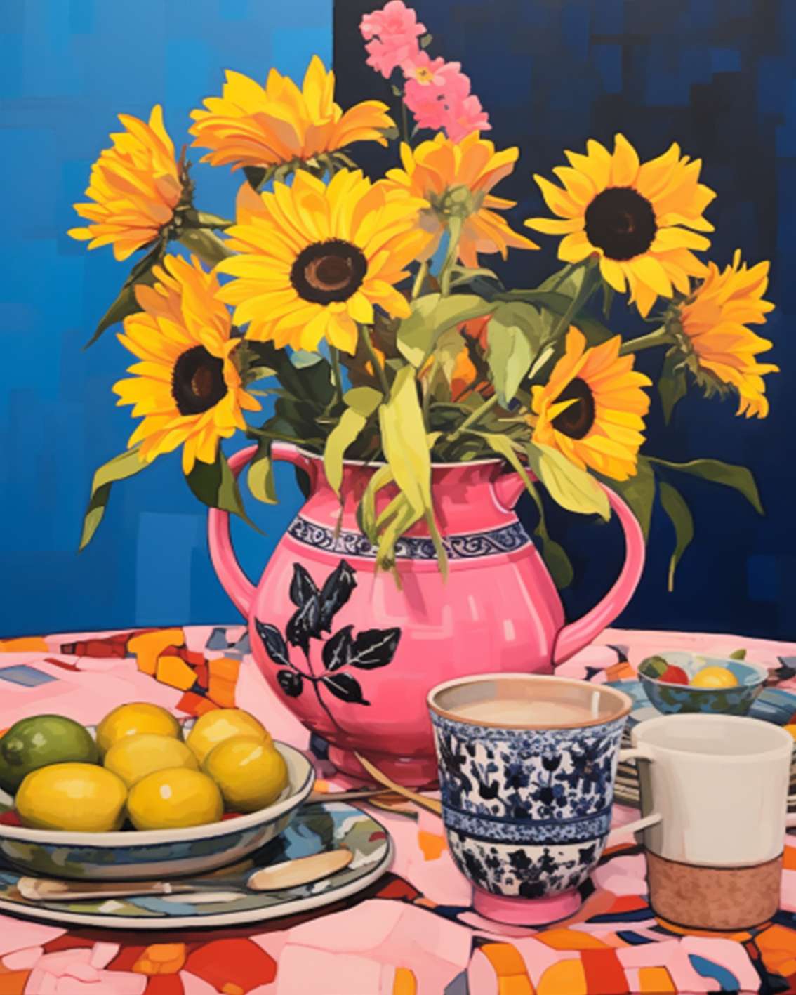 Vibrant Sunflowers Teacup Paint by Numbers