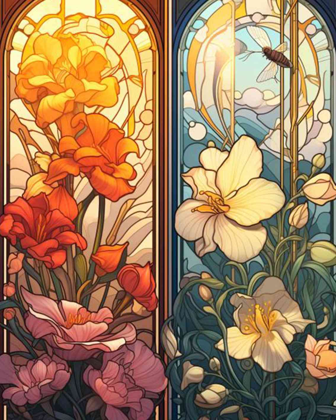 Stained Glass Inspired Floral Panels Paint by Numbers