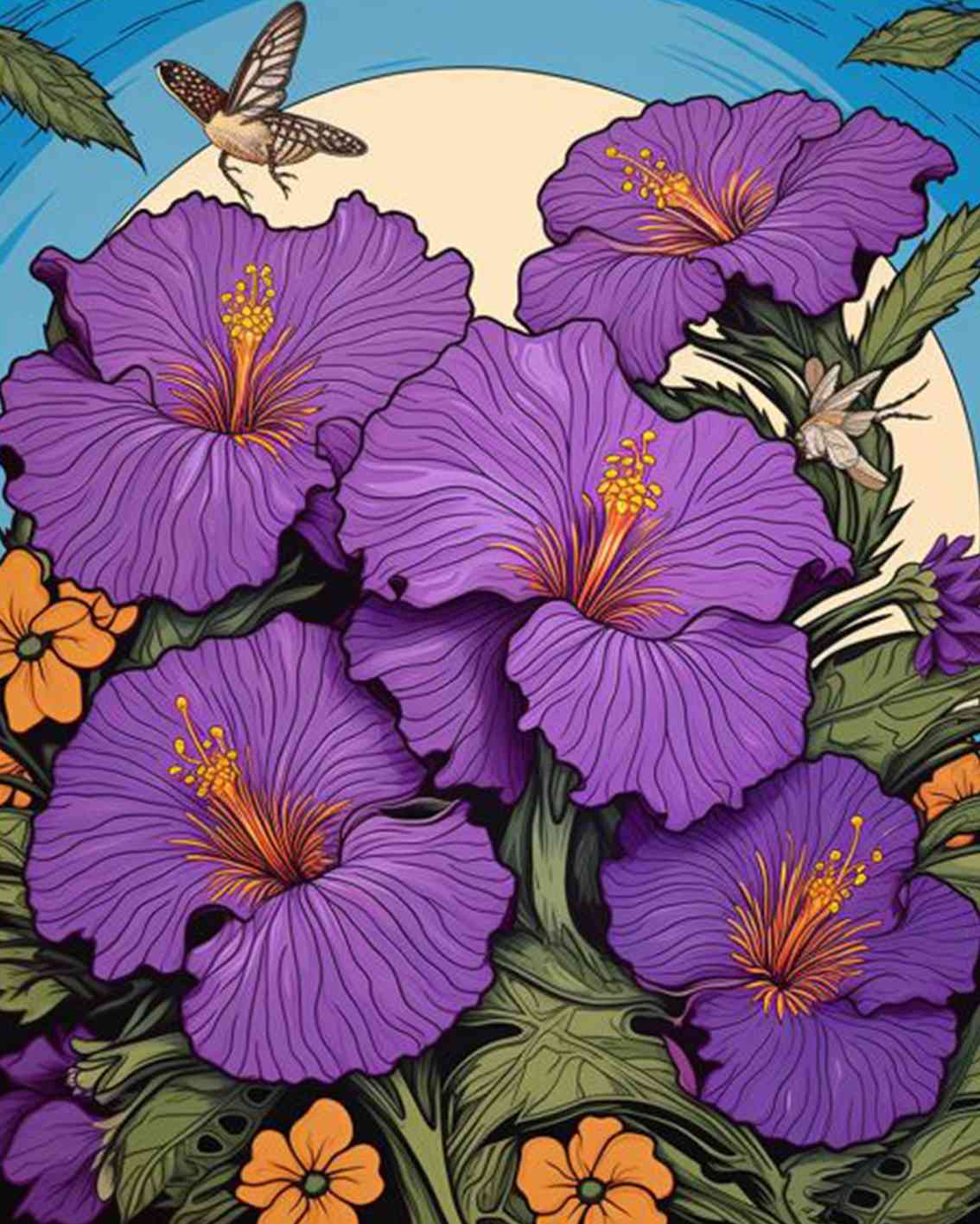 Purple Hibiscus Flowers Paint by Numbers