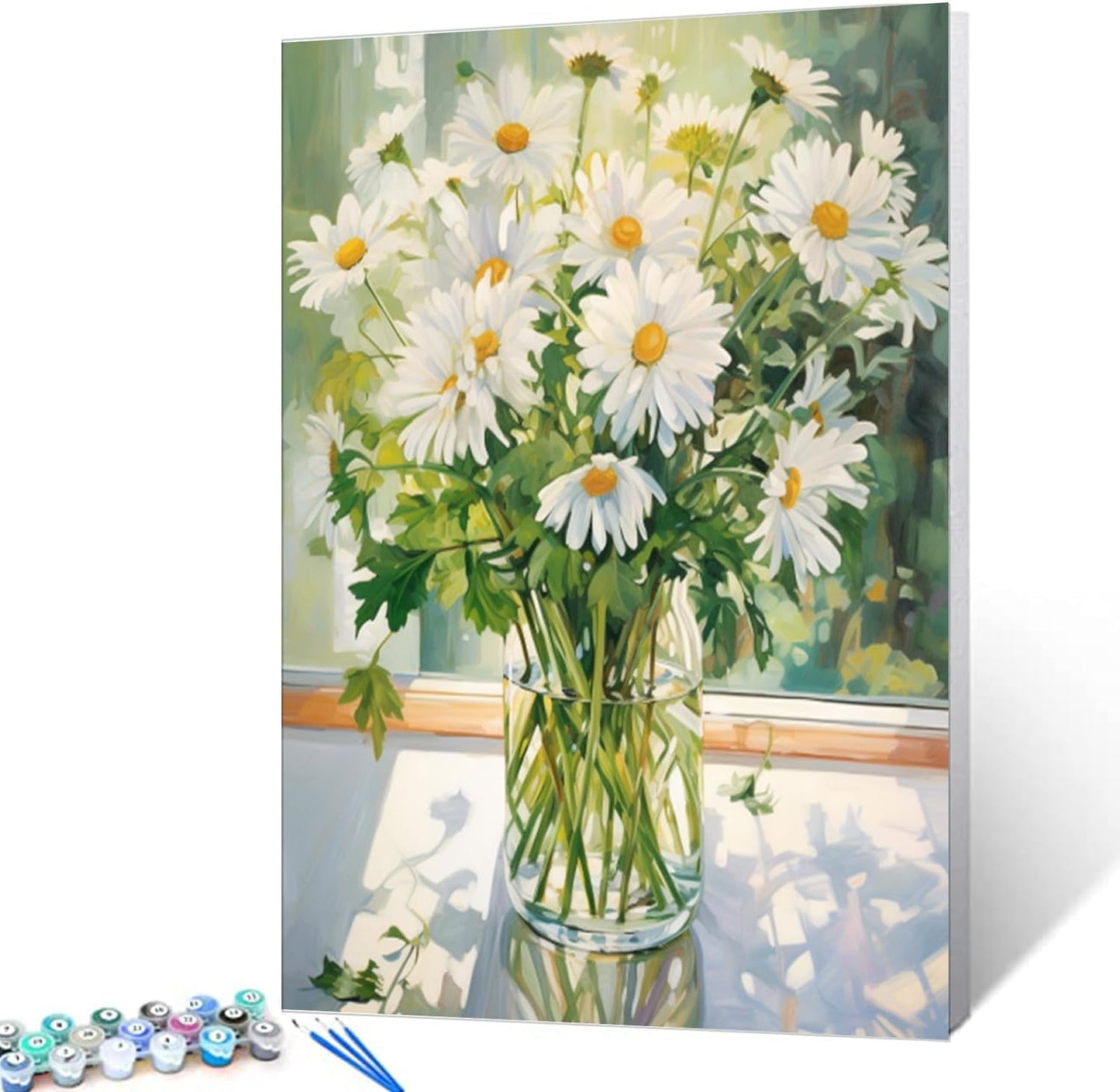 Tucocoo White Daisy DIY Paint by Numbers for Adults White Flowers with Green Leaves in Vase