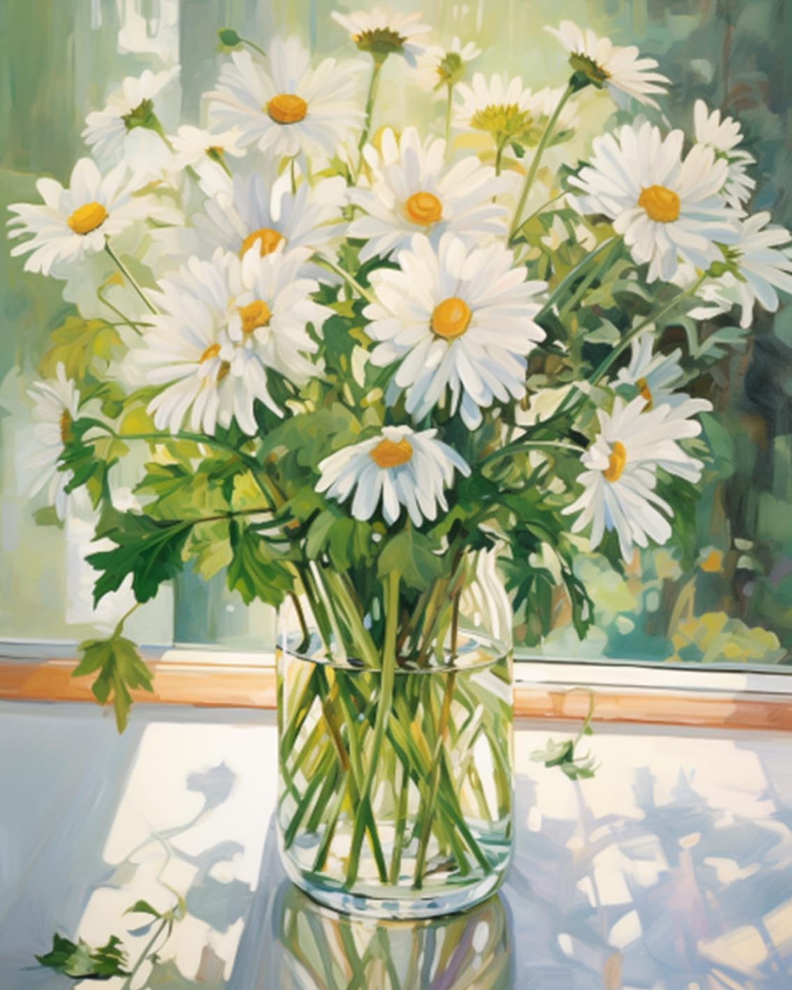 Tucocoo White Daisy DIY Paint by Numbers for Adults White Flowers with Green Leaves in Vase