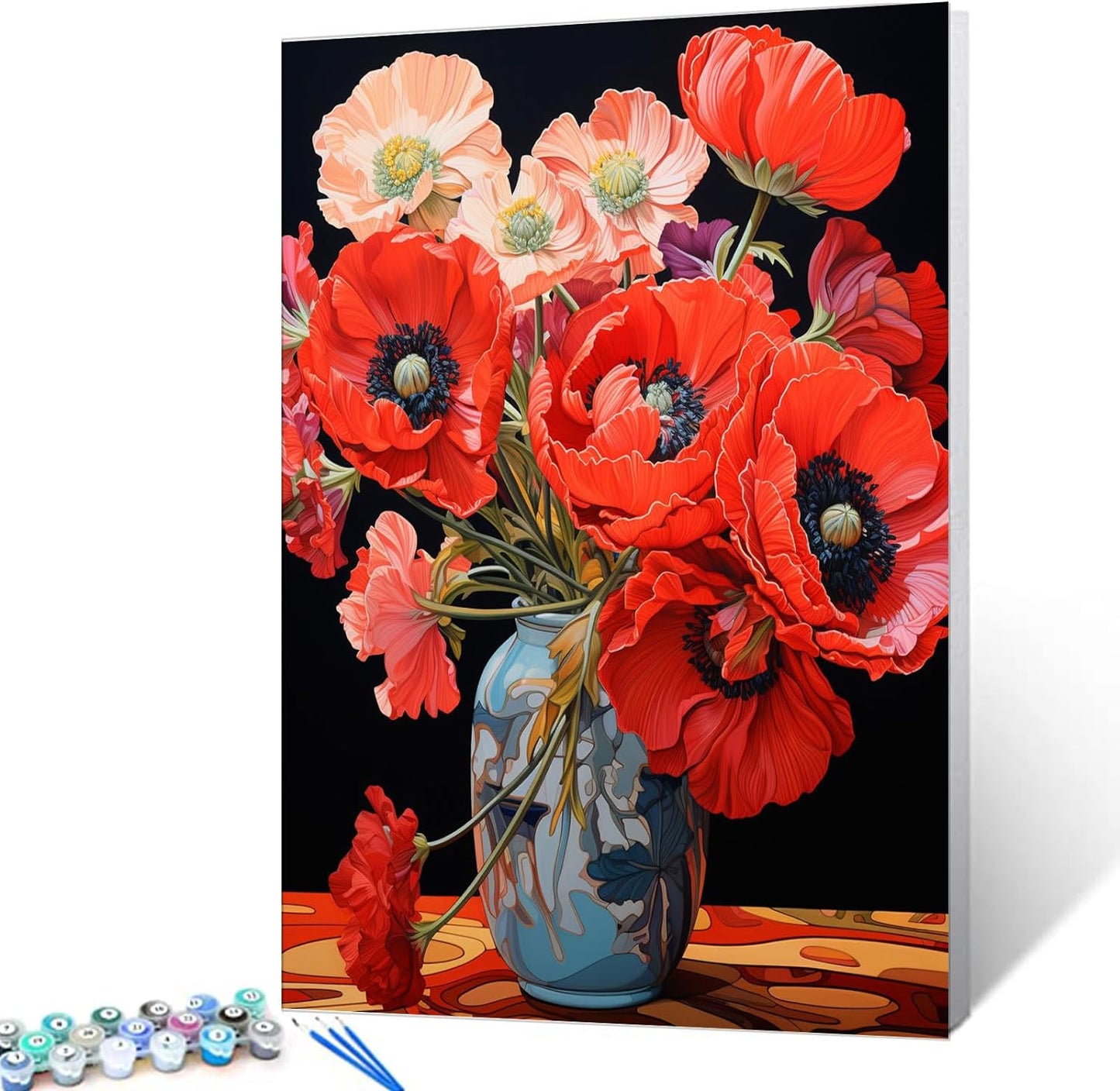 Tucocoo Red Poppys DIY Paint by Numbers for Adults Red Flowers in Vase