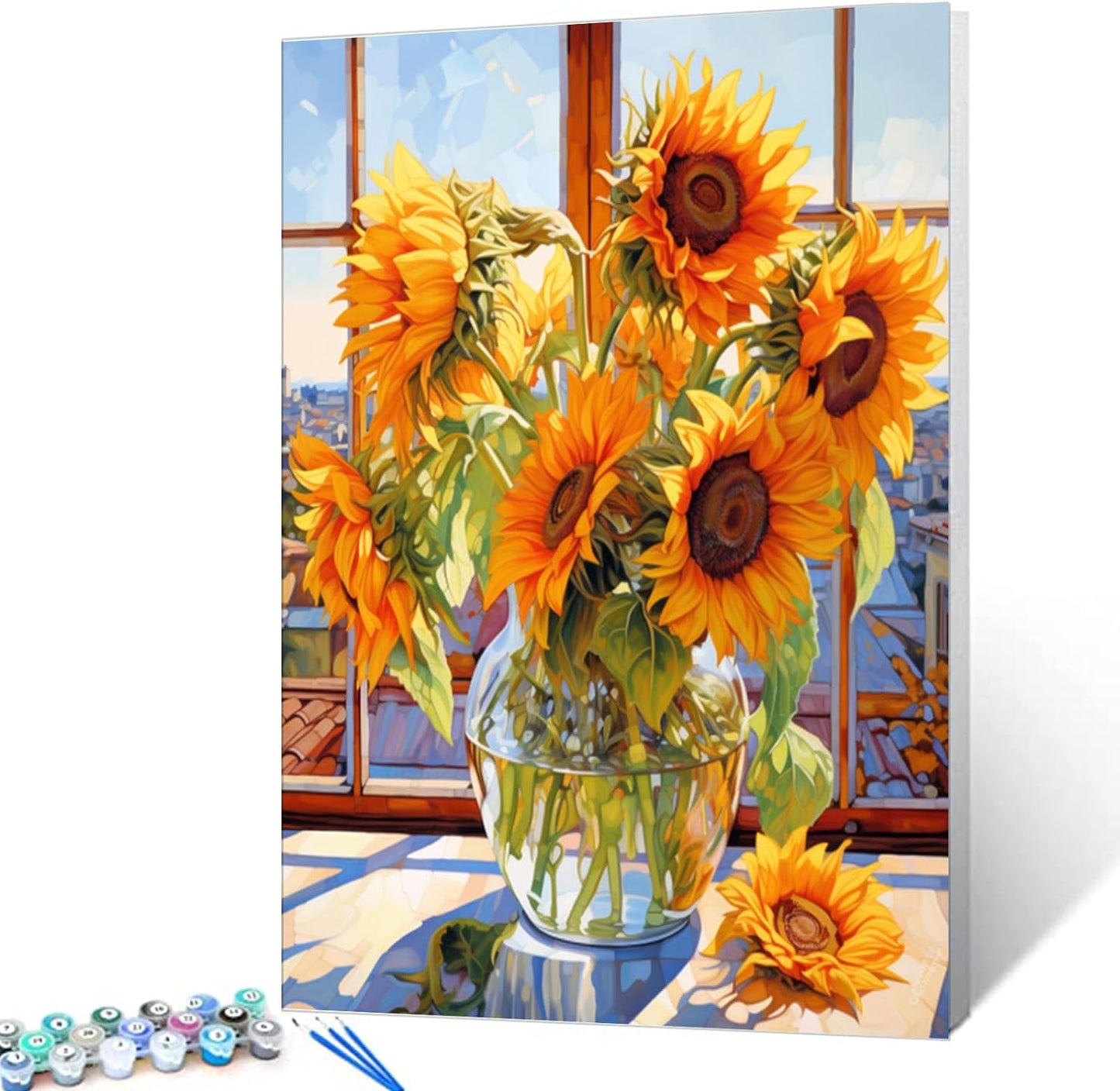 Tucocoo Sunflowers DIY Paint by Numbers for Adults Flowers in Glass Vase