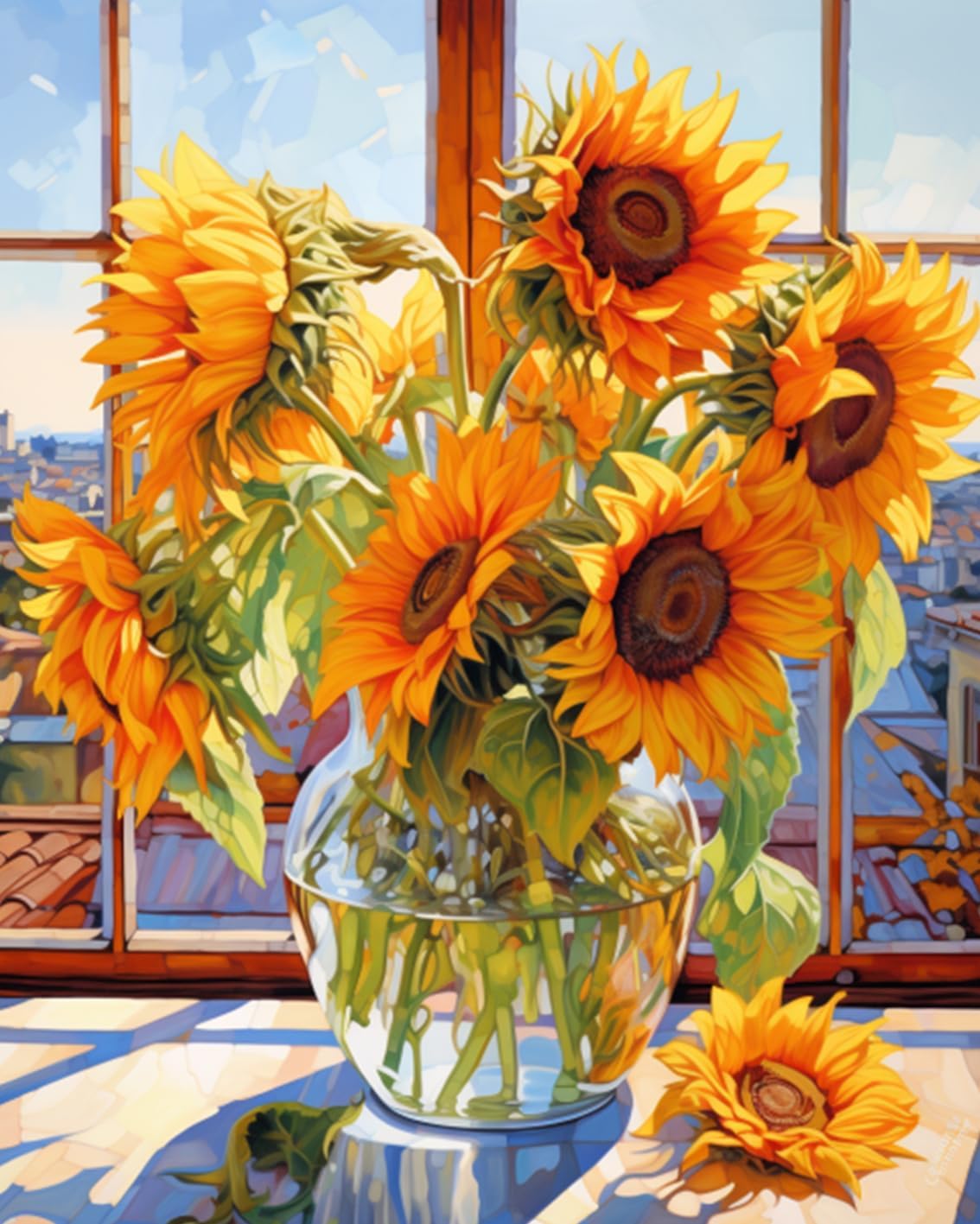 Tucocoo Sunflowers DIY Paint by Numbers for Adults Flowers in Glass Vase