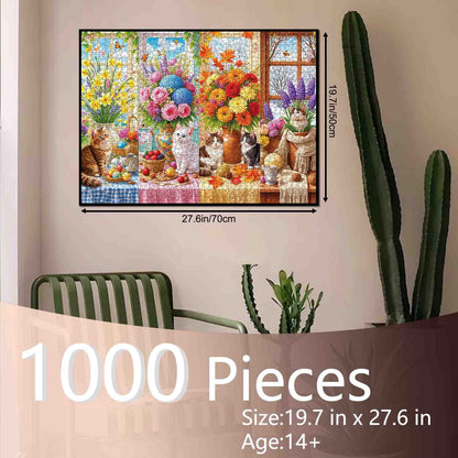 Four Seasons Cats Flower Garden Jigsaw Puzzle