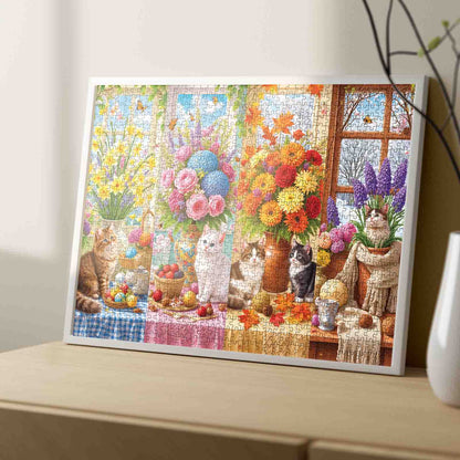 Four Seasons Cats Flower Garden Jigsaw Puzzle