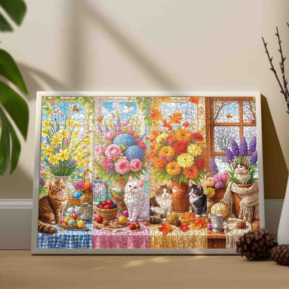 Four Seasons Cats Flower Garden Jigsaw Puzzle
