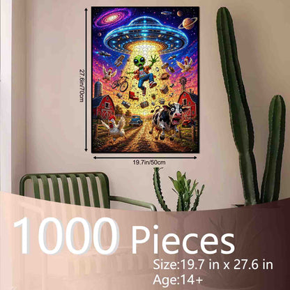 Funny Alien UFO Farm Adventure Jigsaw Puzzle