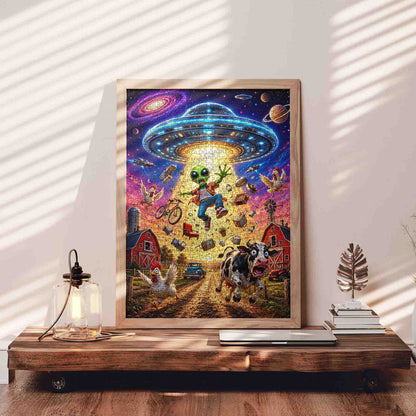 Funny Alien UFO Farm Adventure Jigsaw Puzzle