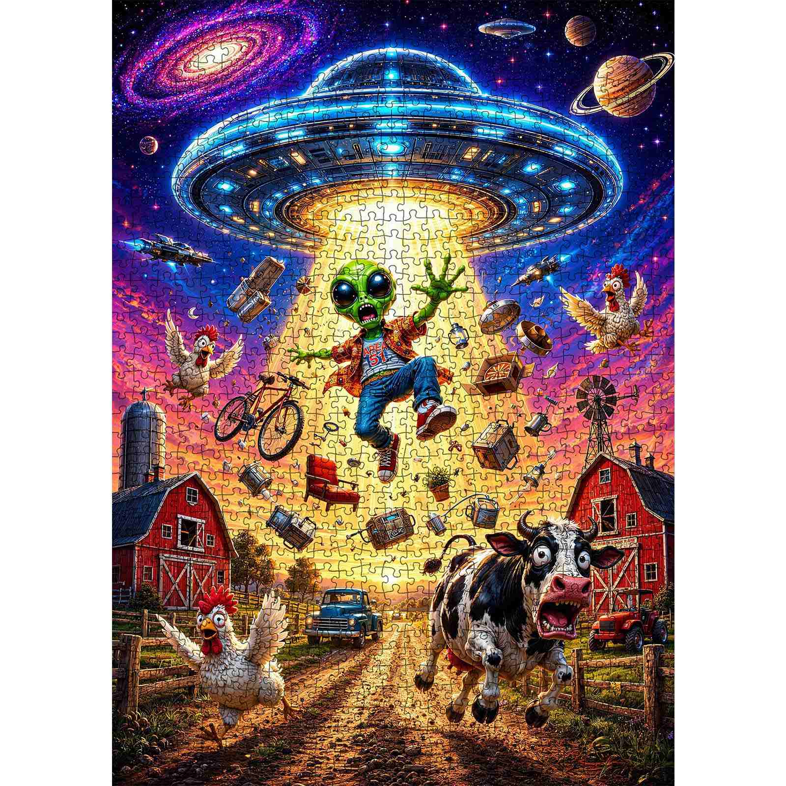 Funny Alien UFO Farm Adventure Jigsaw Puzzle – Tucocoo