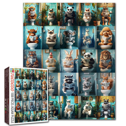Funny Animals Bathroom Reading Jigsaw Puzzle