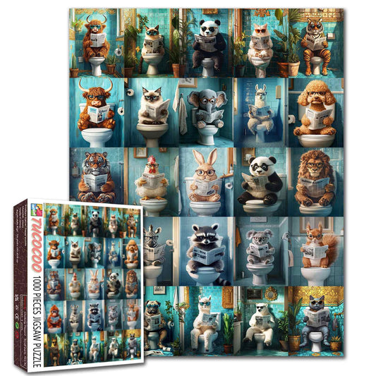 Funny Animals Bathroom Reading Jigsaw Puzzle
