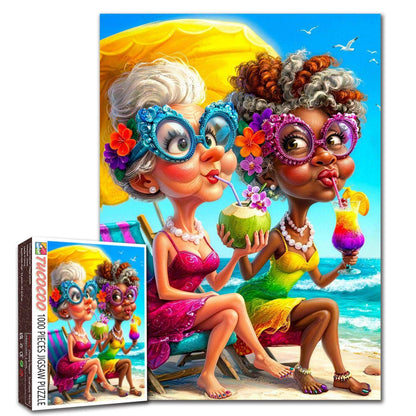 Funny Beach Besties Grandmas Jigsaw Puzzle
