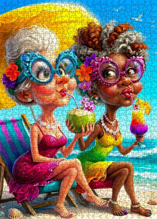 Funny Beach Besties Grandmas Jigsaw Puzzle